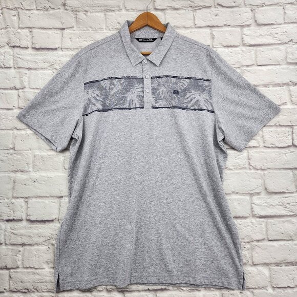 Travis Mathew Make Camp Golf Polo Outdoors Blue Grey Gray 2XL Palm Tree